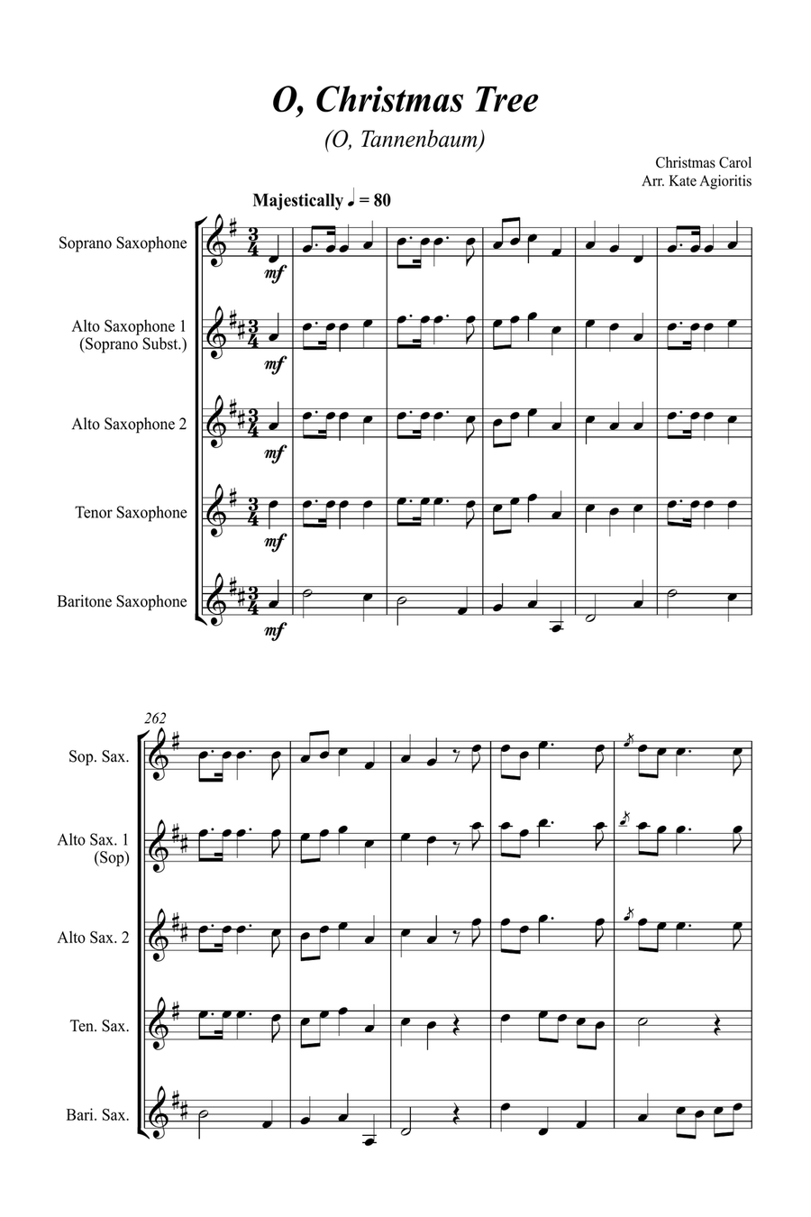 Jazz Carols Collection #5 - Saxophone Quartet (O Christmas Tree; Good King Wenceslas; We Wish You) Saxophone Quartet scores gallery preview page 3