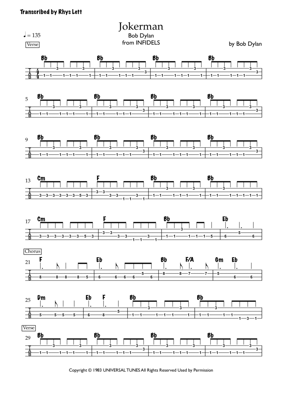 Jokerman Guitar Tablature scores gallery preview page 1