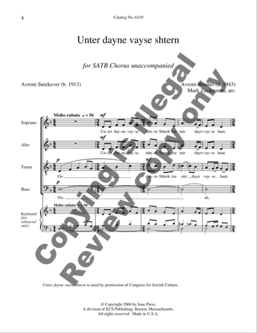 Unter dayne vayse shtern (Under your White Stars) 4-Part scores gallery preview page 3