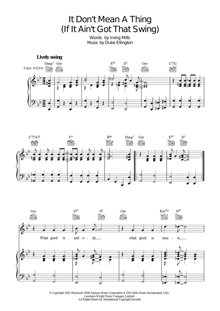 It Don't Mean A Thing (If It Ain't Got That Swing) Piano, Vocal, Guitar scores gallery preview page 1