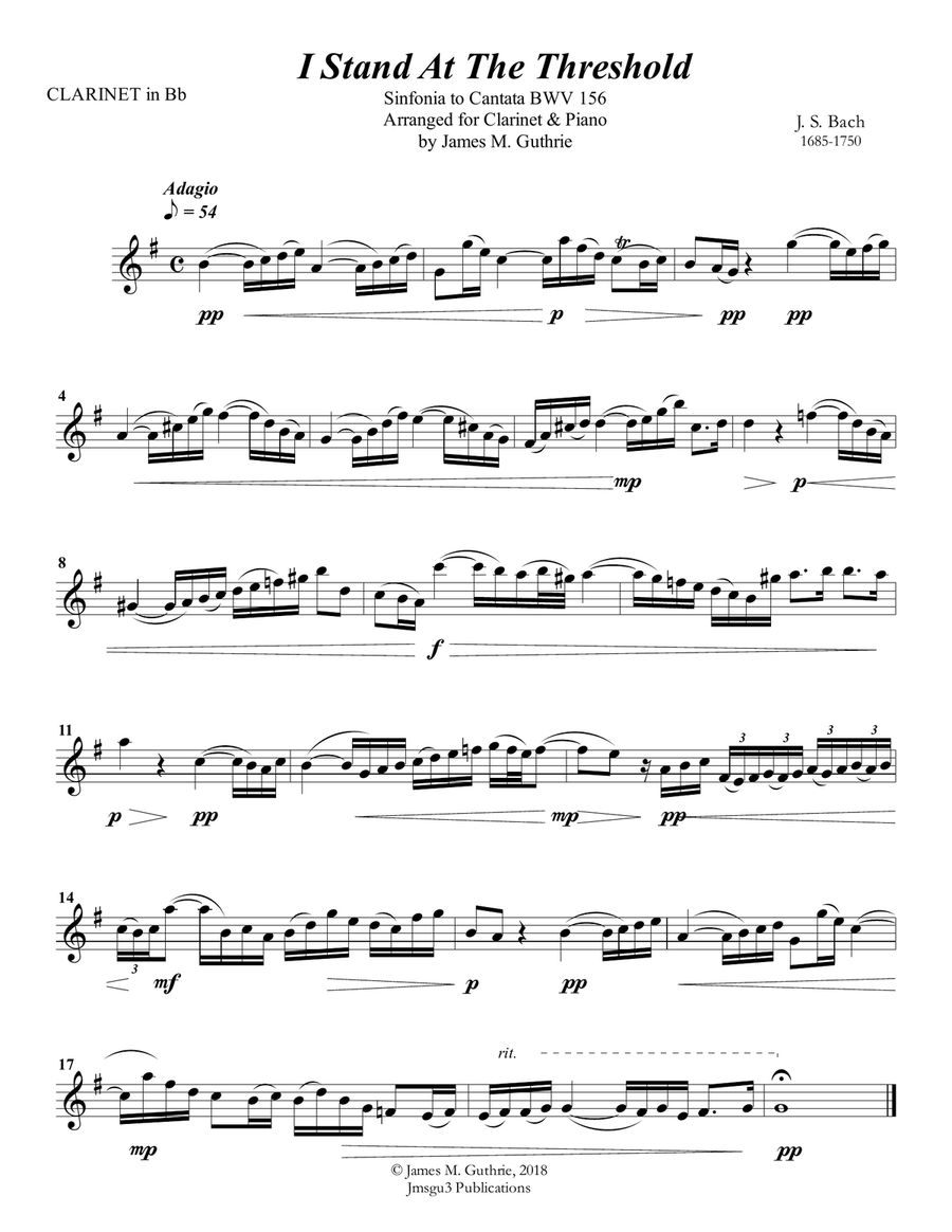 Bach: I Stand At The Threshold for Clarinet & Piano B-Flat Clarinet scores gallery preview page 3