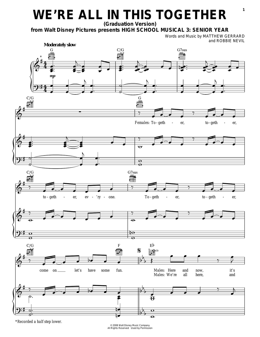 We're All In This Together (Graduation Version) (from High School Musical 3: Senior Year) Piano, Vocal, Guitar scores gallery preview page 1