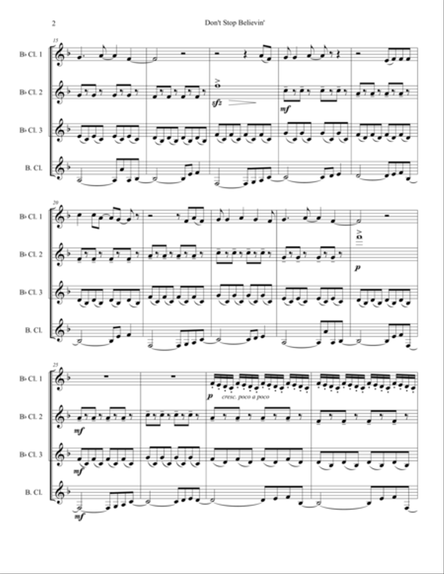 Don't Stop Believin' Woodwind Quartet scores gallery preview page 2