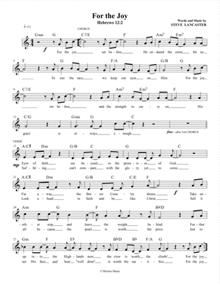 For the Joy - Hebrews 12:2 - worship chorus lead sheet