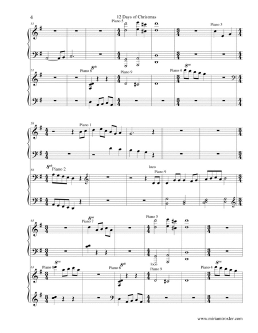 Twelve Days of Christmas 1 Piano, 4-Hands scores gallery preview page 4