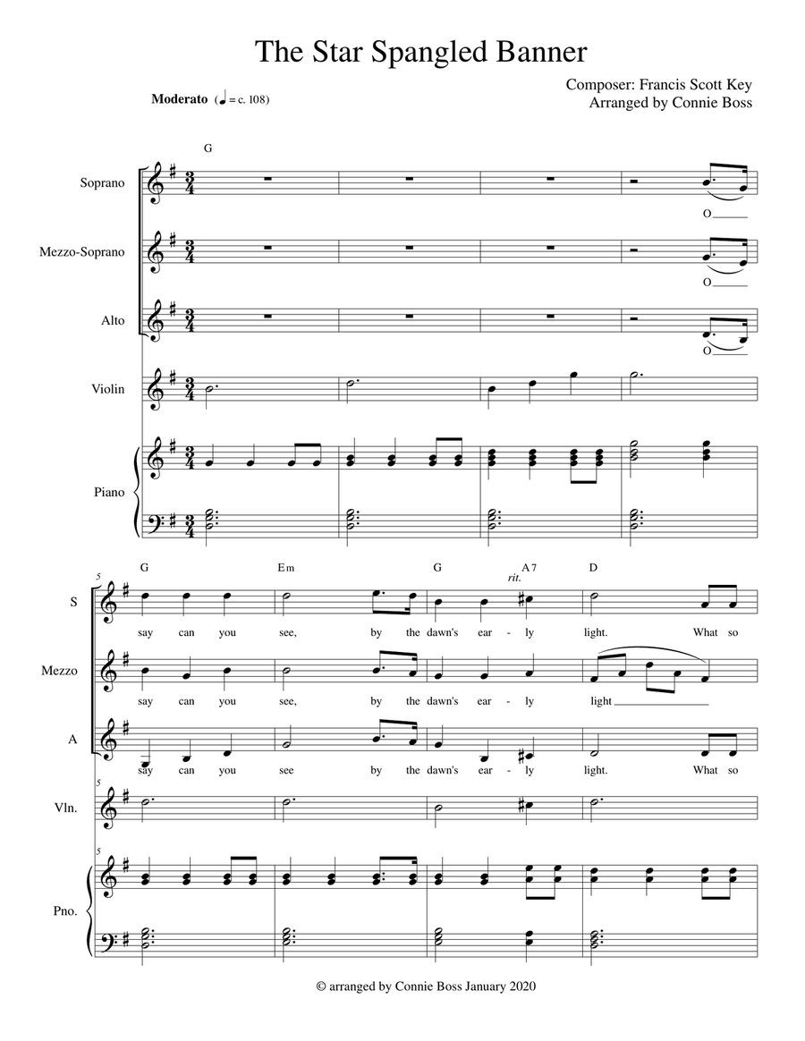 The Star Spangled Banner - SSA, C instrument and piano SSA scores gallery preview page 1