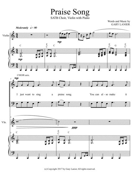 PRAISE SONG (SATB Choir, Violin with Piano) image number null