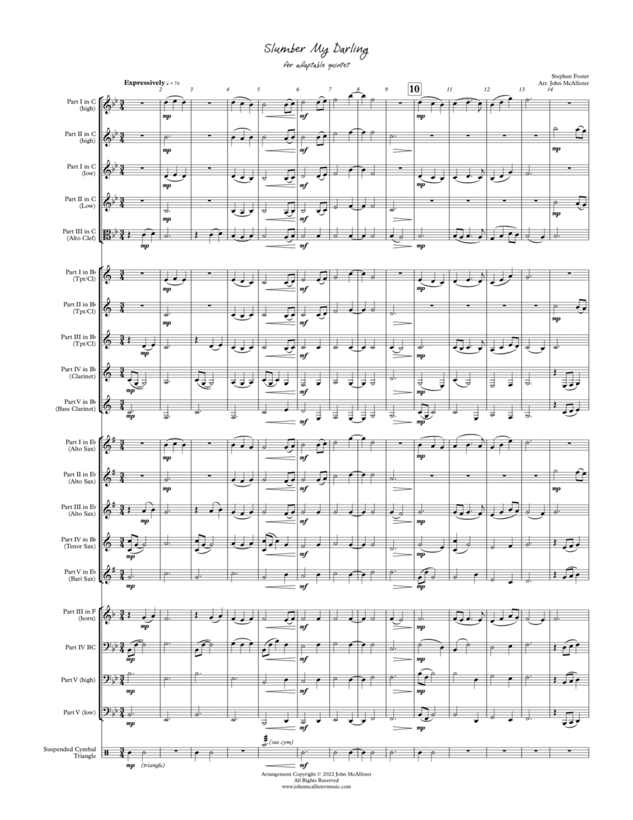 Slumber My Darling - for adaptable quintet Concert Band scores gallery preview page 1