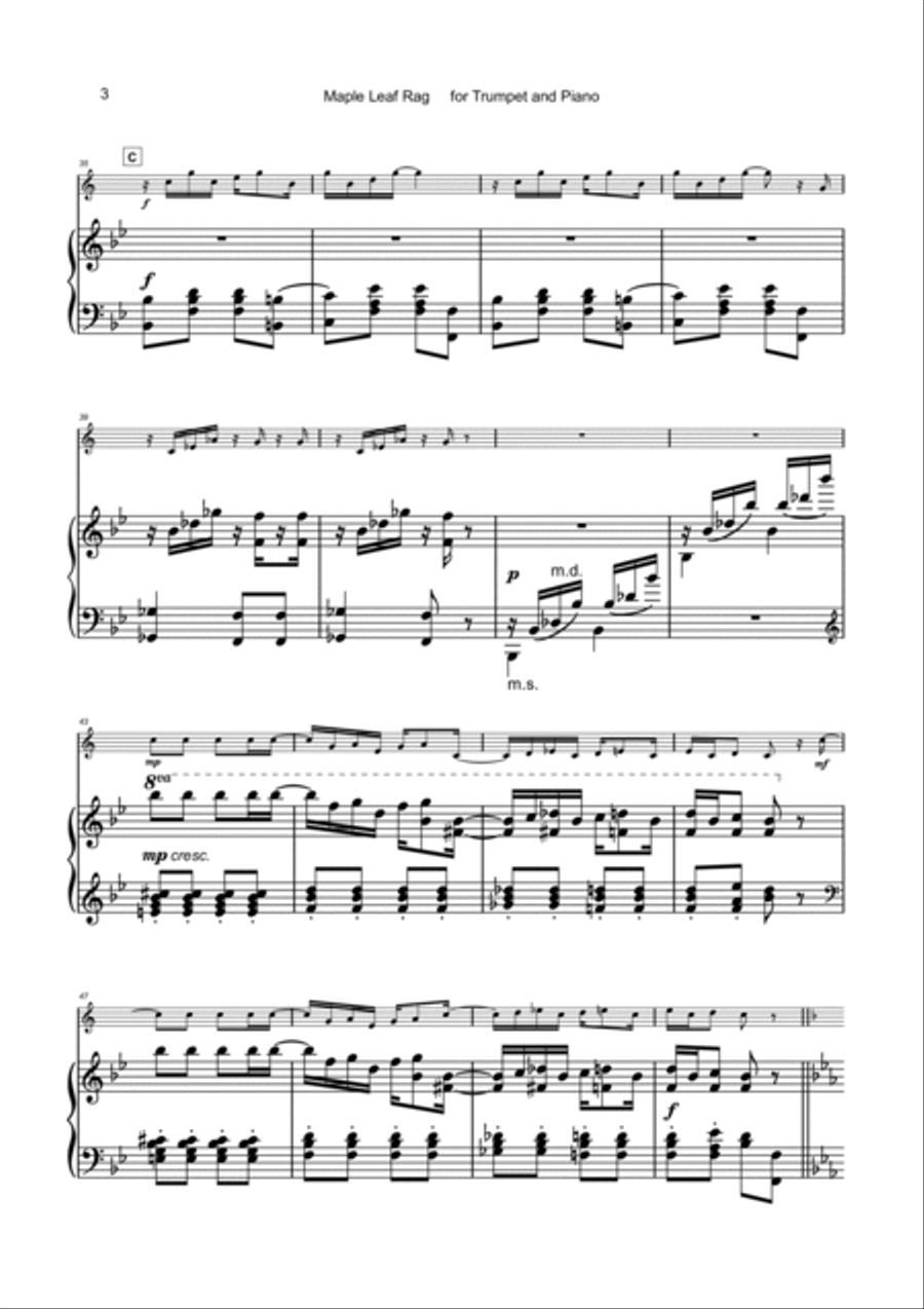 Maple Leaf Rag, by Scott Joplin, for Trumpet and Piano Trumpet Solo scores gallery preview page 4