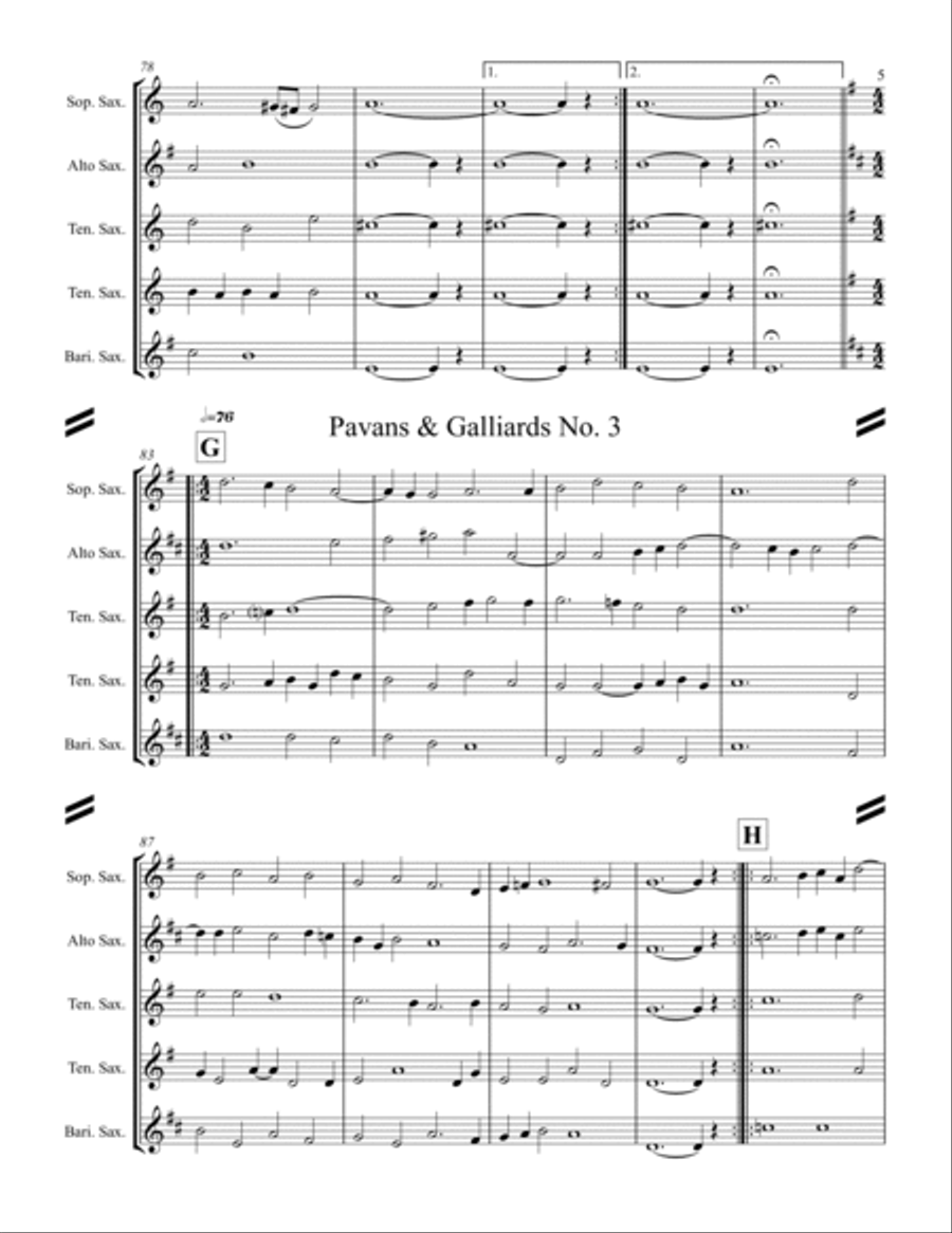 Holborne - 10 Pavans and Galliards (for Saxophone Quintet SATTB or AATTB) Saxophone Quintet scores gallery preview page 6