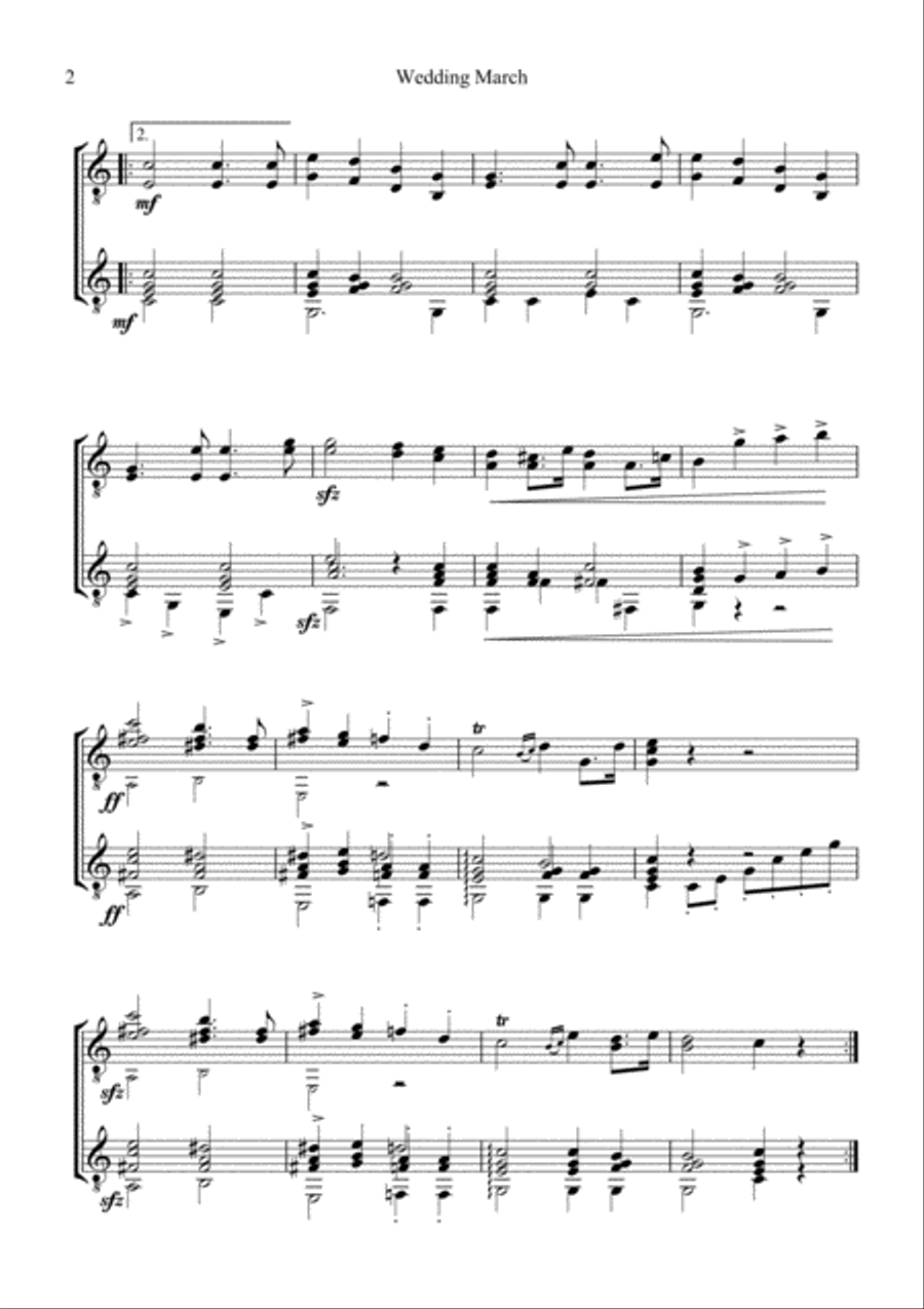 Wedding March for guitar duo Acoustic Guitar scores gallery preview page 2