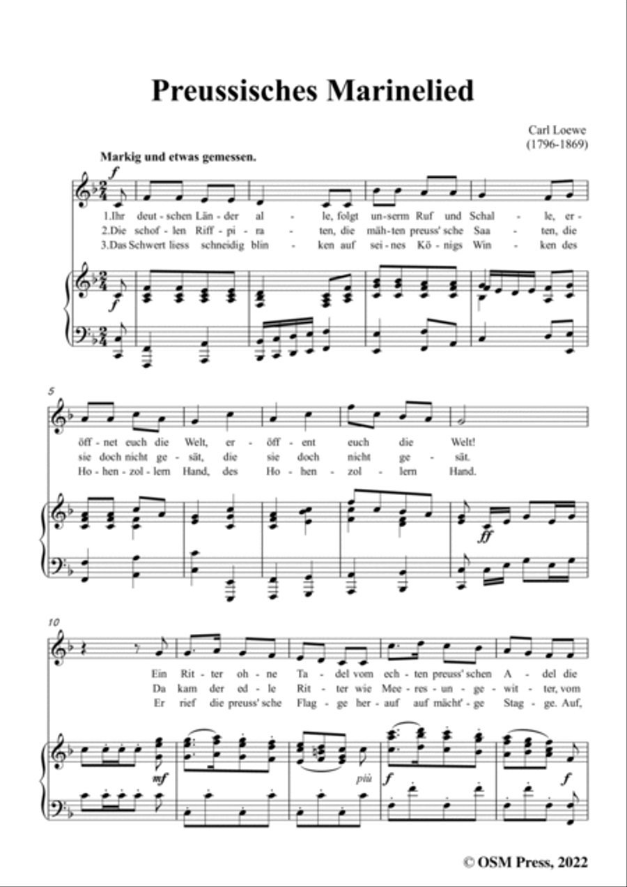 Loewe-Preussisches Marinelied,in F Major,for Voice and Piano Voice Solo scores gallery preview page 3