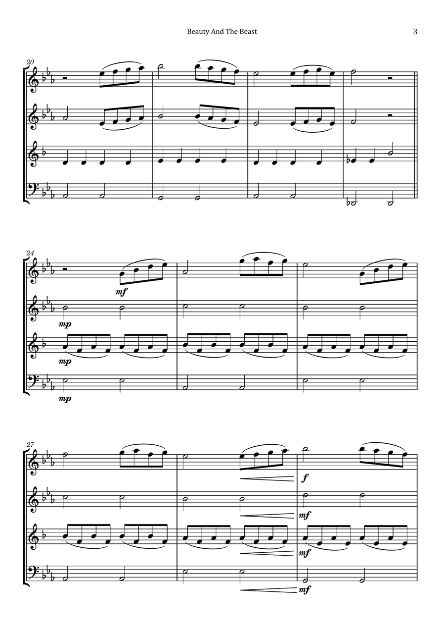 Beauty And The Beast Woodwind Quartet scores gallery preview page 3
