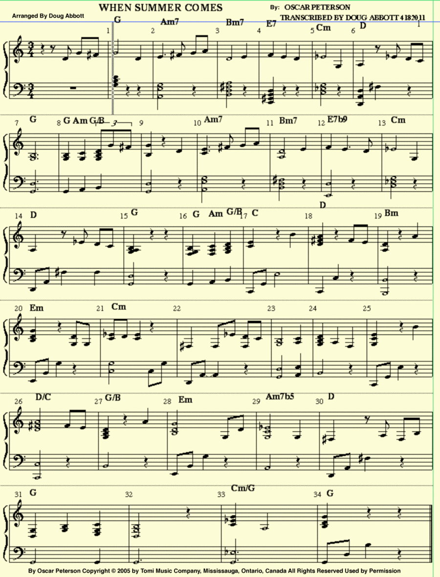 When Summer Comes Piano, Vocal, Guitar scores gallery preview page 1