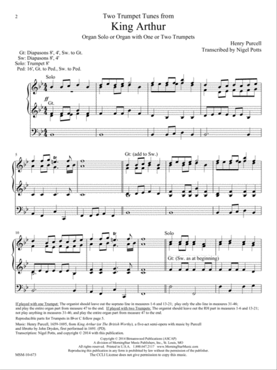 Two Trumpet Tunes from King Arthur (1691) Trumpet scores gallery preview page 2