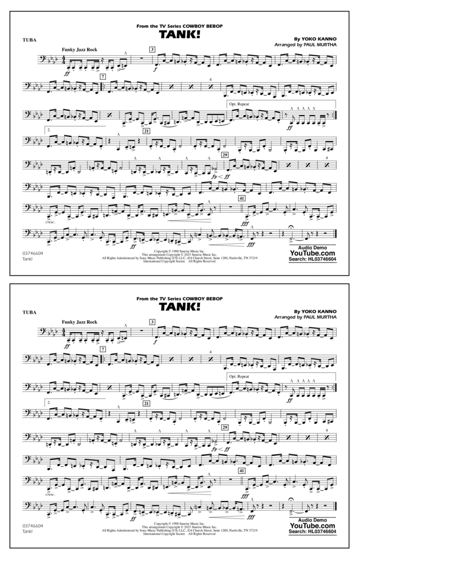 Tank! (from Cowboy Bebop) (arr. Murtha) - Tuba Marching Band scores gallery preview page 1