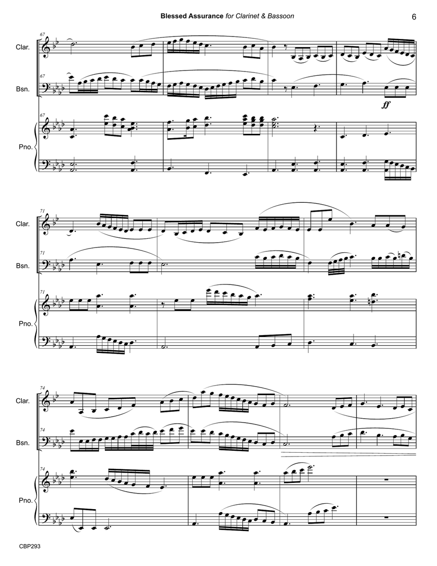 BLESSED ASSURANCE - CLARINET & BASSOON DUET with Piano accompaniment Woodwind Duet scores gallery preview page 6