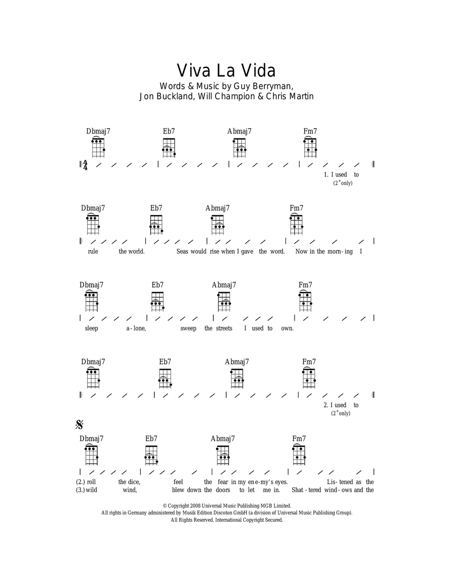 Viva La Vida Ukulele scores gallery preview page 1