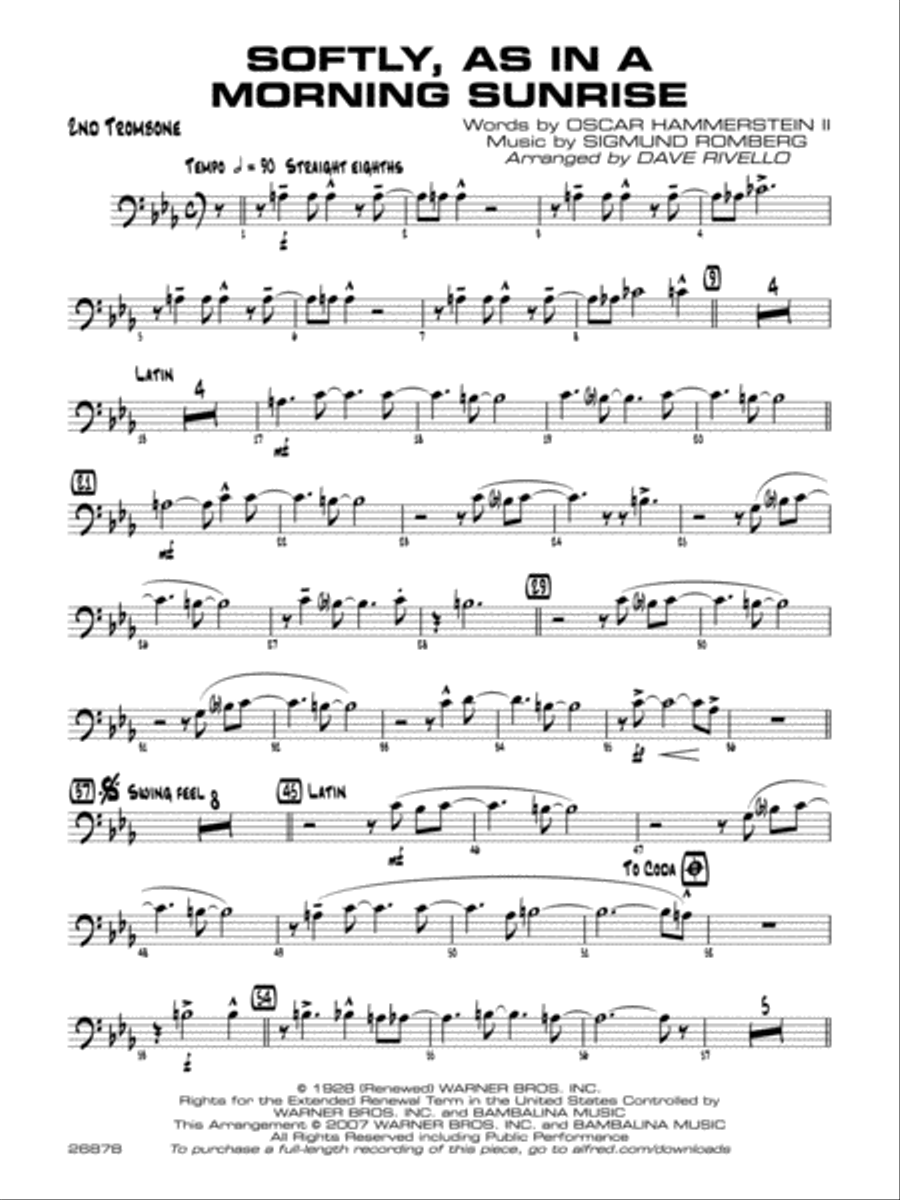 Softly, As in a Morning Sunrise: 2nd Trombone Jazz Ensemble scores gallery preview page 1