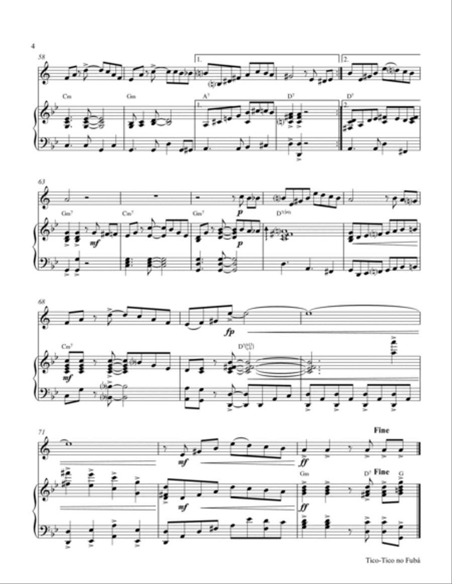 Tico-Tico no Fubá - Choro - Key: G-minor - Piano and Clarinet Clarinet Solo scores gallery preview page 4