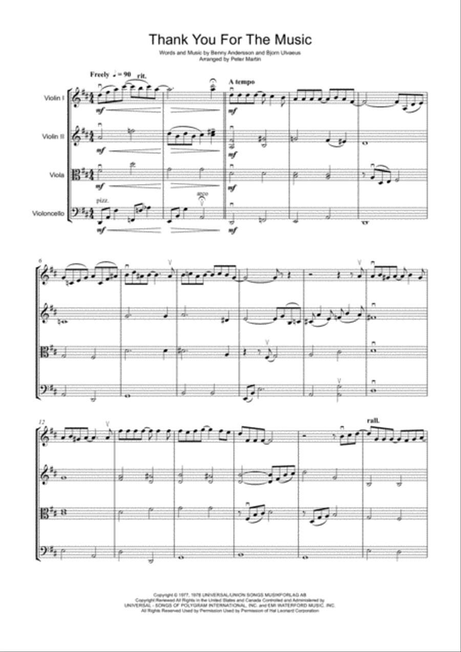 Thank You For The Music String Quartet scores gallery preview page 5