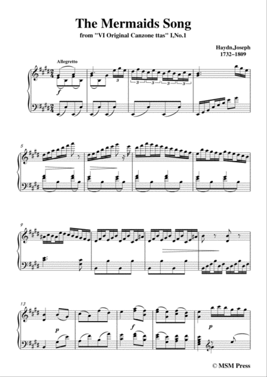 Haydn-The Mermaids Song in E Major, for Voice and Piano Voice Solo scores gallery preview page 3