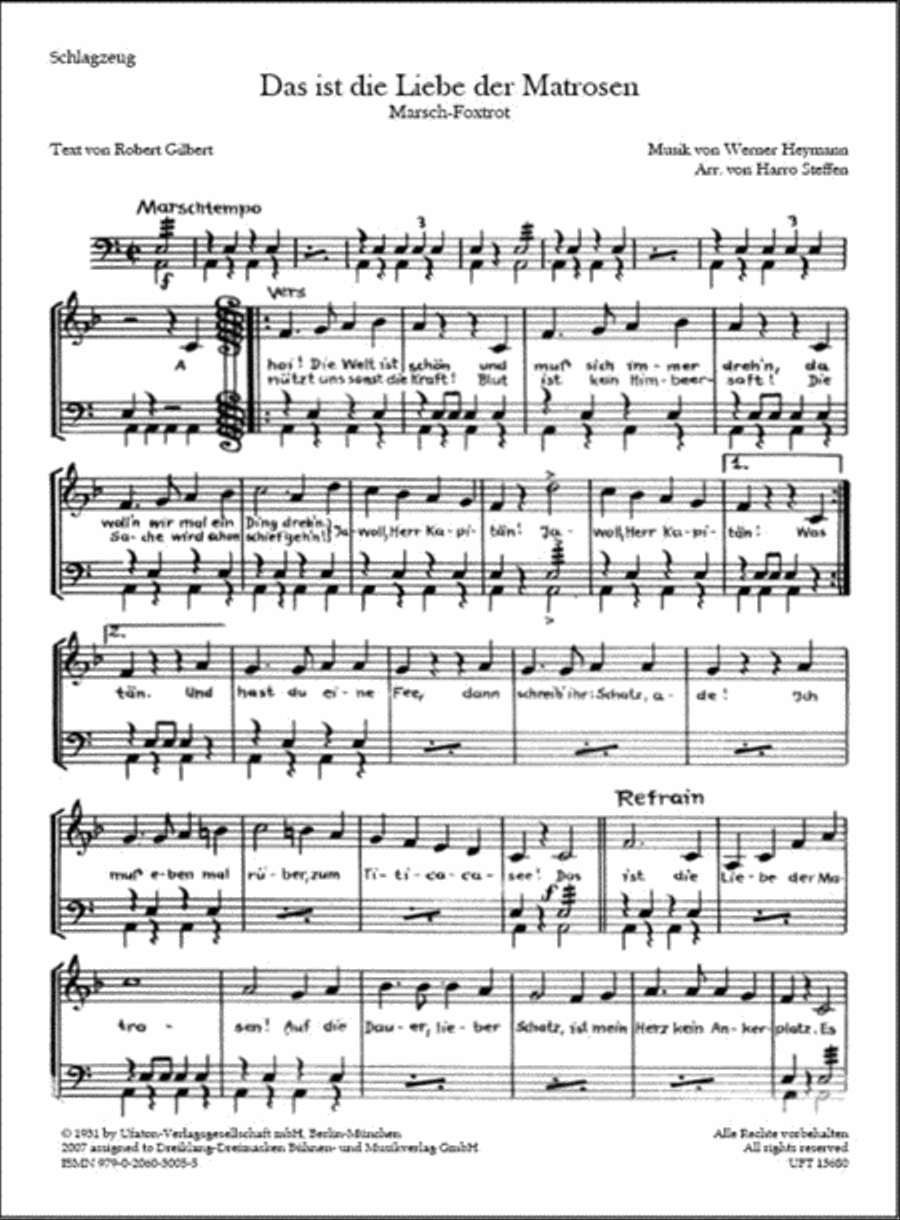 Die Liebe Der Väter Zusammenfassung Kapitel 1 Das ist die Liebe der Matrosen - School and Community - Sheet Music