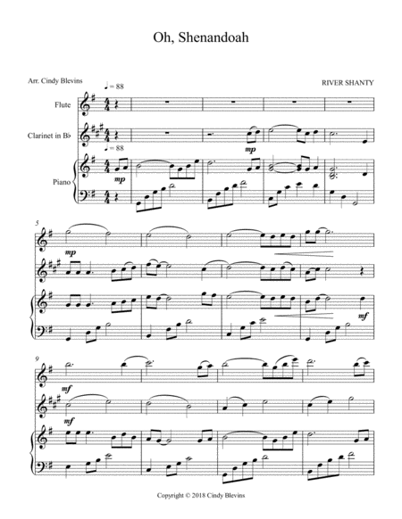 Oh, Shenandoah, for Piano, Flute and Clarinet image number null
