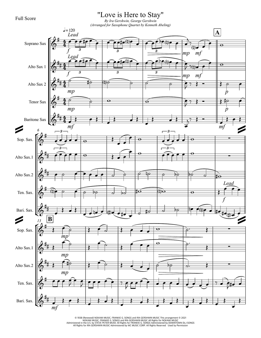 Love Is Here To Stay Saxophone Quartet scores gallery preview page 2