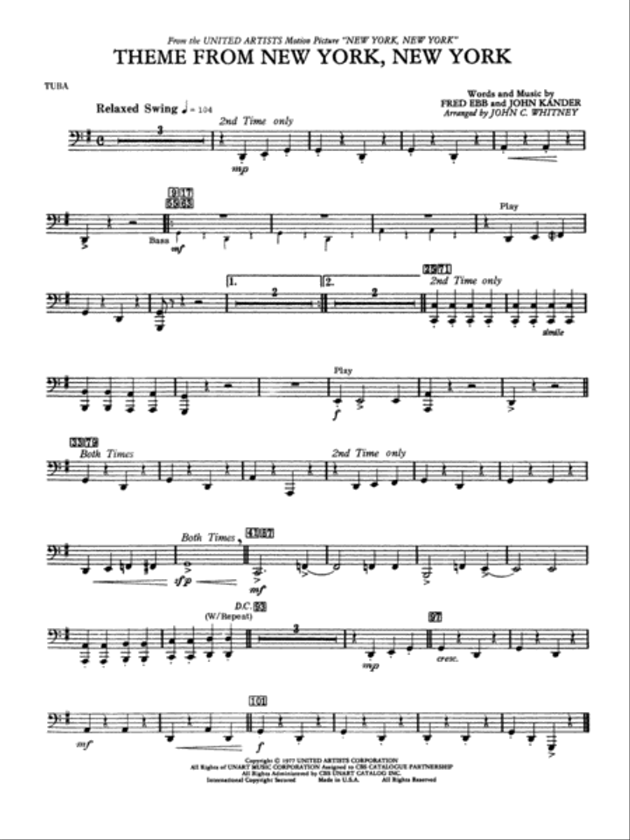 New York, New York, Theme from: Tuba Full Orchestra scores gallery preview page 1