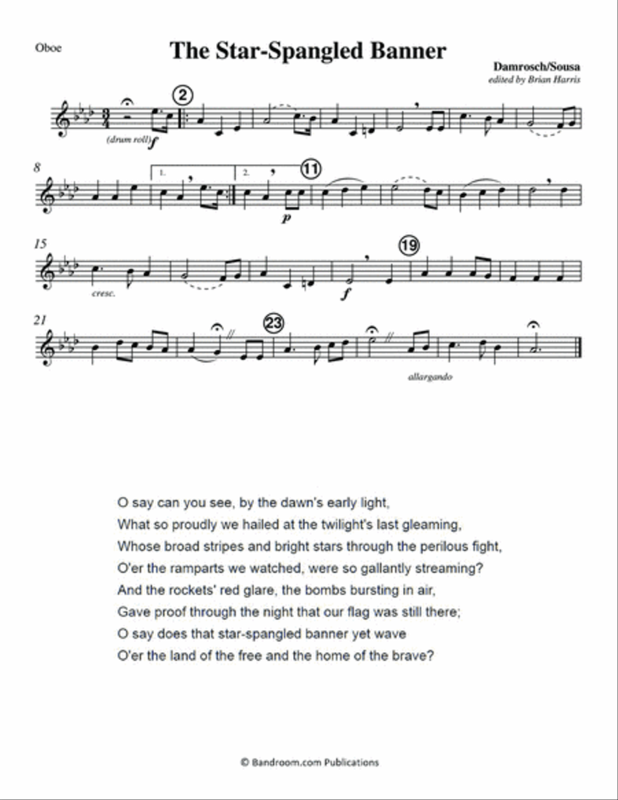 STAR-SPANGLED BANNER, THE - USA National Anthem; concert band setting with text Concert Band scores gallery preview page 6