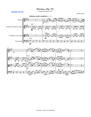 PAVANE Op. 50 by Fauré, String Trio, Intermediate Level for 2 violins and cello or violin, viola and