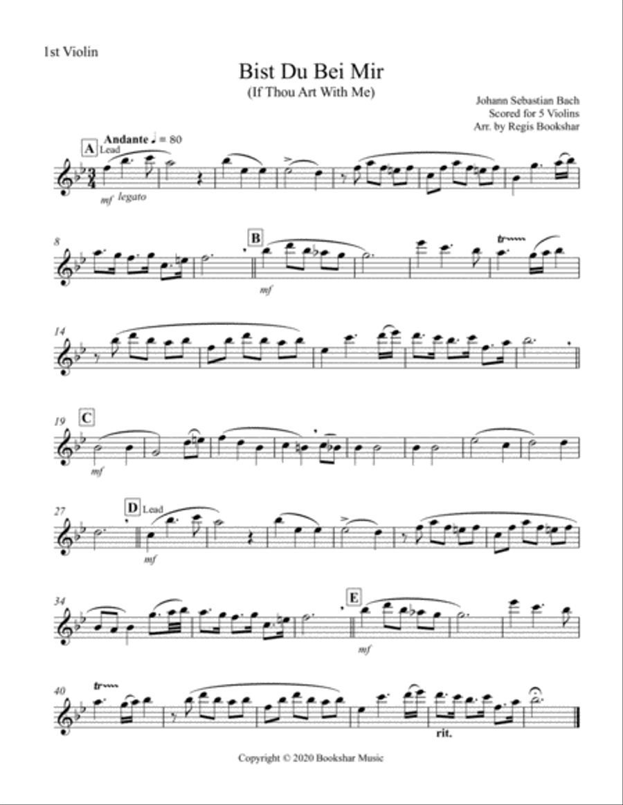 Bist Du Bei Mir (Violin Quintet) String Quintet scores gallery preview page 5