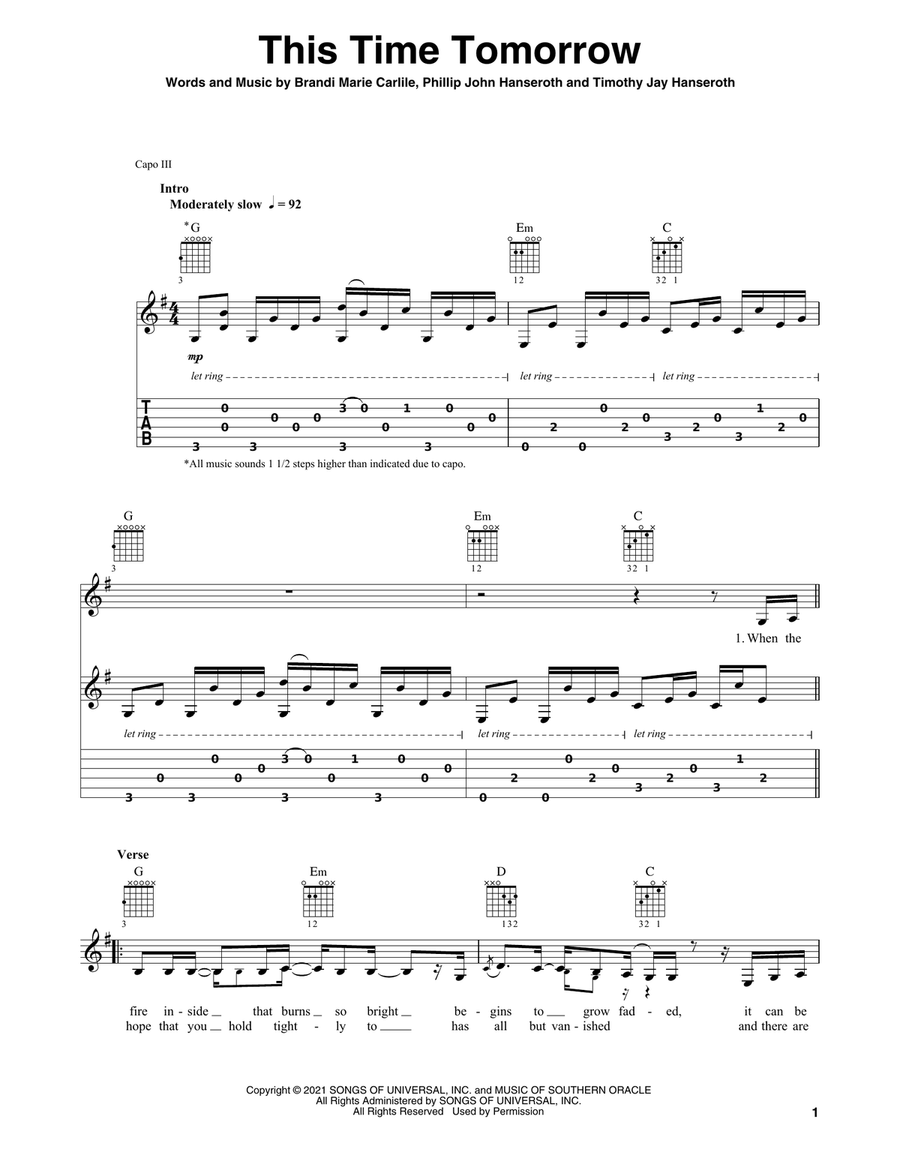 This Time Tomorrow Acoustic Guitar scores gallery preview page 1