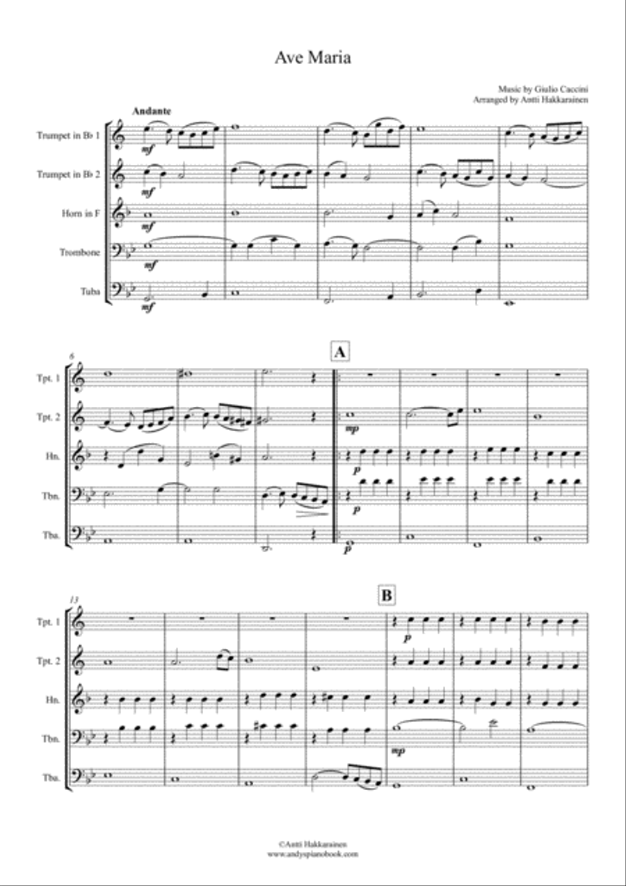 Ave Maria by G. Caccini - Brass Quintet Brass Quintet scores gallery preview page 2