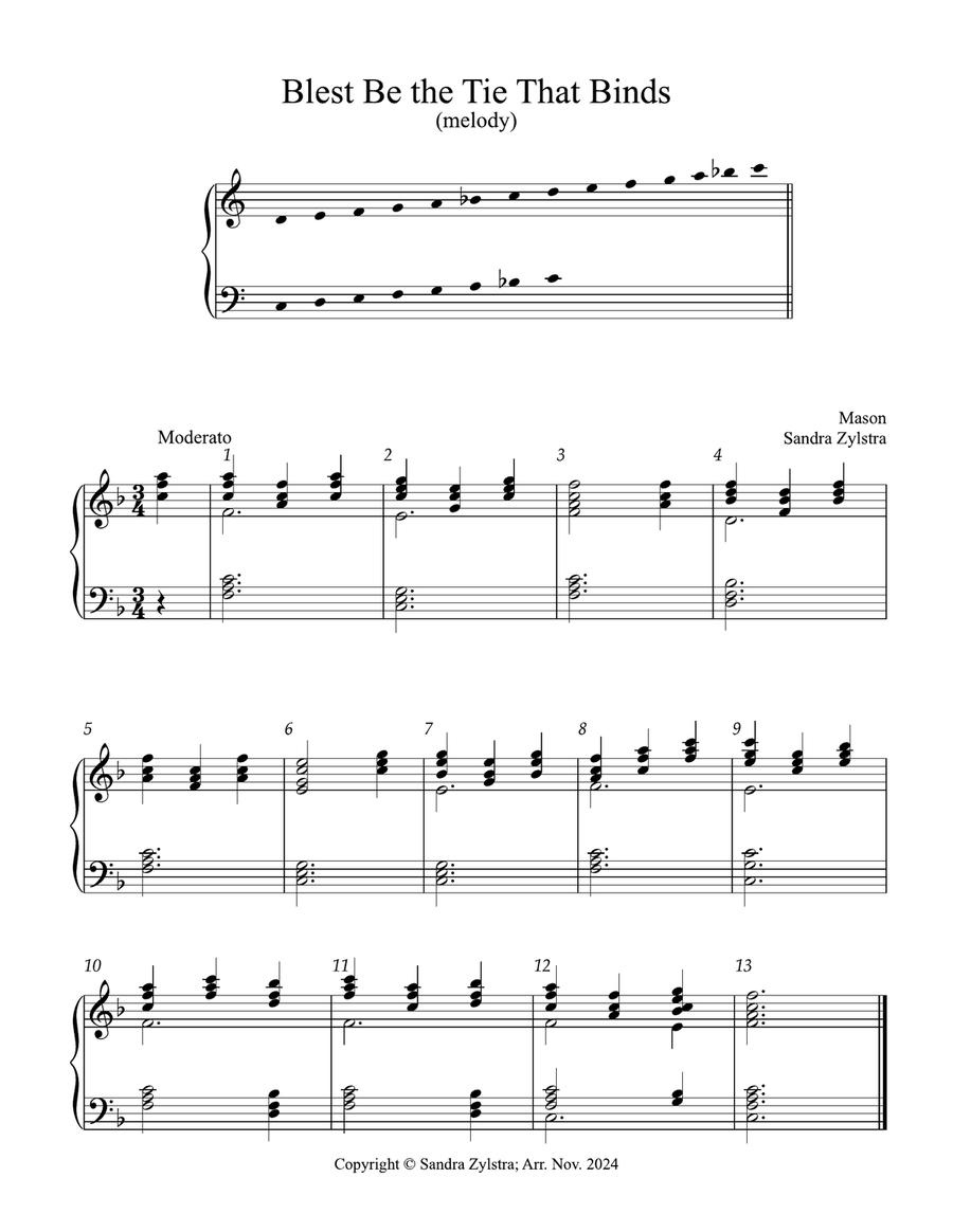 Blest Be the Tie That Binds (3 octave handbells) 3-Octaves scores gallery preview page 1