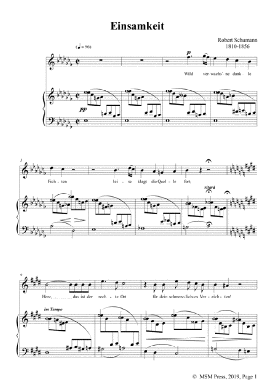 Schumann-Einsamkeit,Op.90 No.5,in a flat minor,for Voice&Piano Voice scores gallery preview page 3