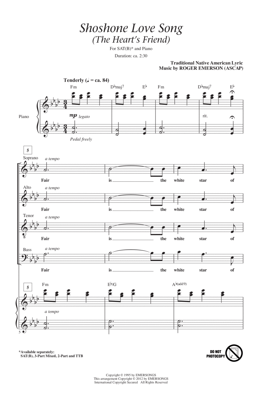 Shoshone Love Song (The Heart's Friend) 4-Part scores gallery preview page 1