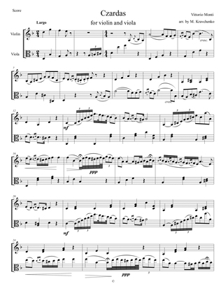 Book cover for Vittorio Monti - Czardas arr. for violin and viola (score and parts)