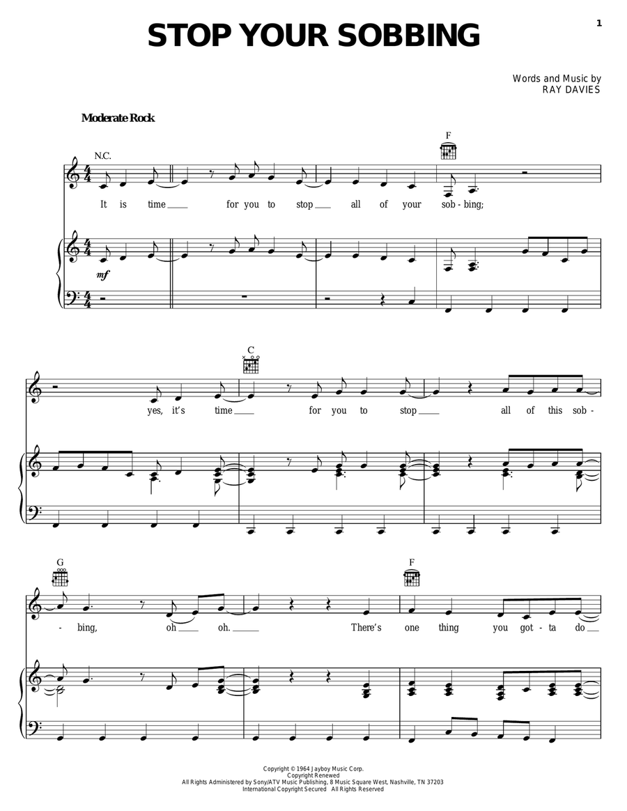Stop Your Sobbing Piano, Vocal, Guitar scores gallery preview page 1