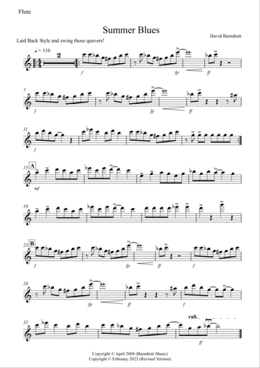 Summer Blues for Flute and Piano Flute Solo scores gallery preview page 3