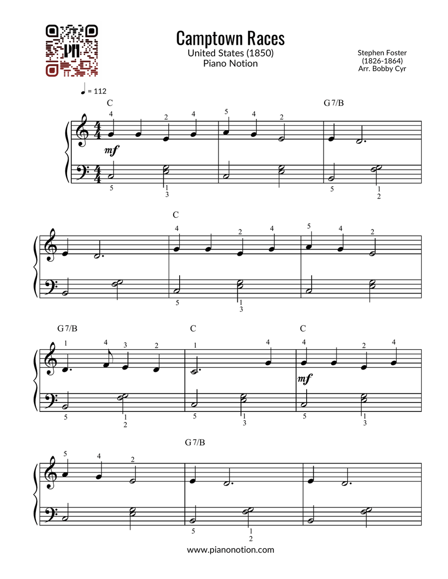 Camptown Races (Easy Piano Solo) Stephen Foster Easy Piano scores gallery preview page 1