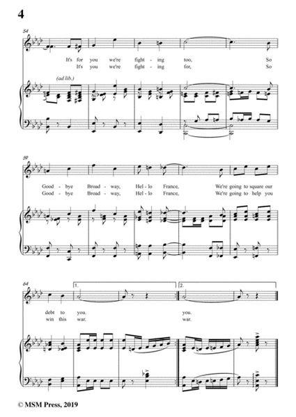 Billy Baskette-Good Bye Broadway,Hello France,in A flat Major,for Voice&Piano  Digital Sheet Music