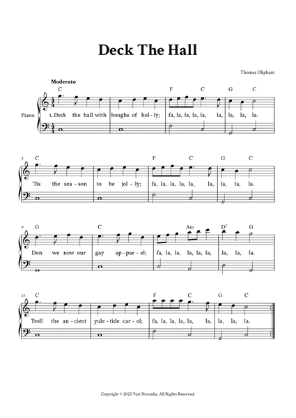 Deck The Hall - Easy Piano in C (with Lyrics) image number null