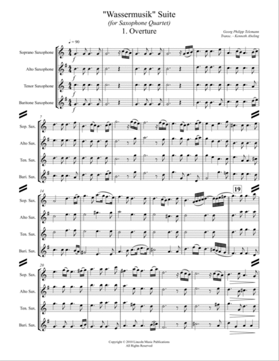 Telemann – Wassermusik Suite Complete (for Saxophone Quartet SATB) Saxophone Quartet scores gallery preview page 2