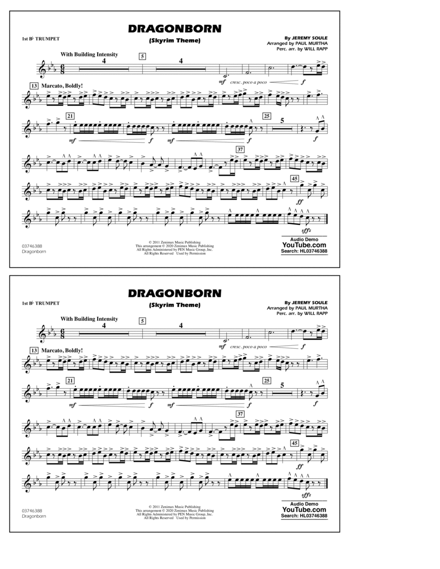 Dragonborn (Skyrim Theme) (arr. Will Rapp & Paul Murtha) - 1st Bb Trumpet