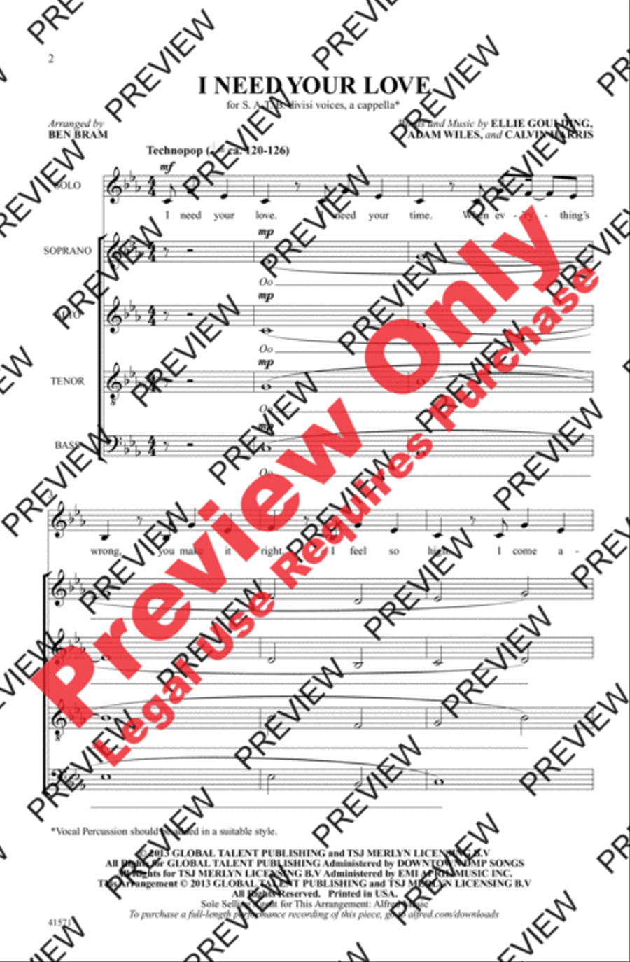 I Need Your Love 4-Part scores gallery preview page 2