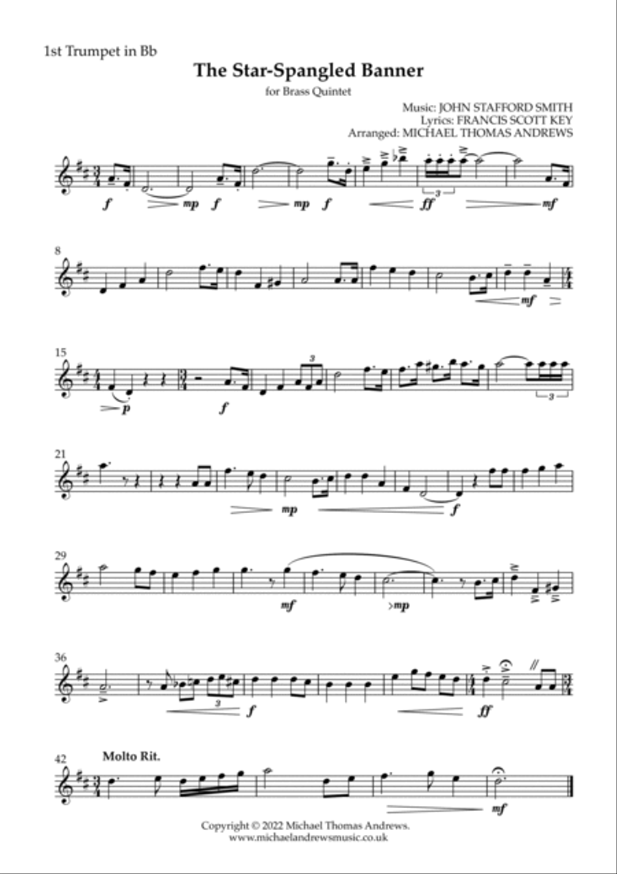 The Star-Spangled Banner (for Brass Quintet) Brass Quintet scores gallery preview page 6