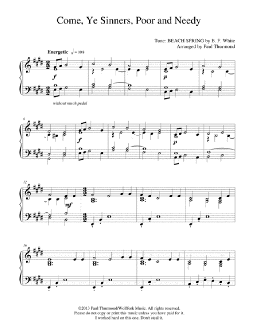 Come, Ye Sinners, Poor and Needy Piano Solo scores gallery preview page 1
