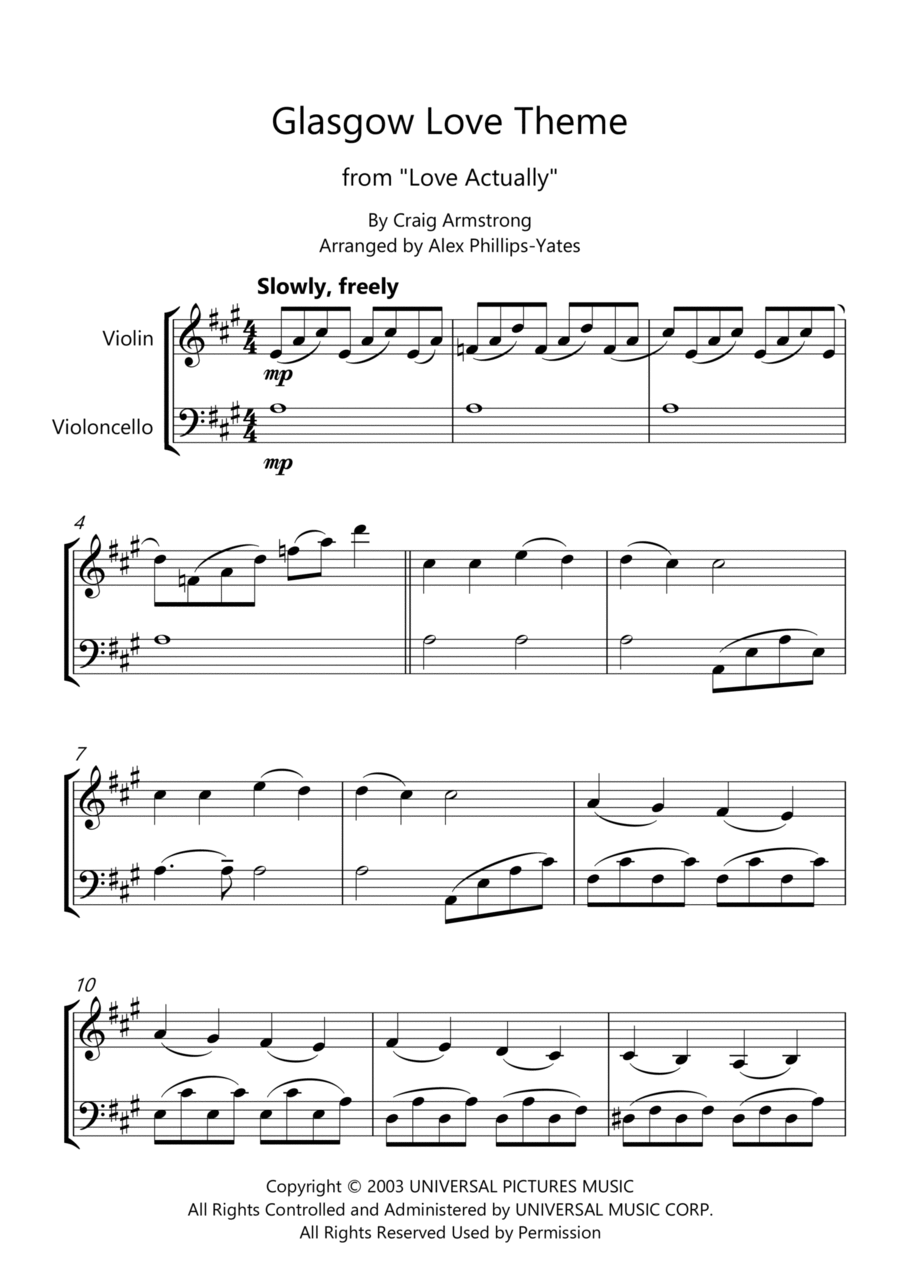 Glasgow Love Theme Glasgow Love Theme String Duet scores gallery preview page 1